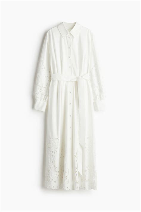 Eyelet Embroidered Shirt Dress - White - Ladies | H&M US