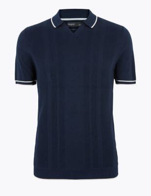 Open V-Neck Knitted Polo Shirt with Silk