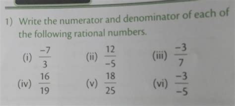 ( 1) Write the numerator and denominator of each of the following ...
