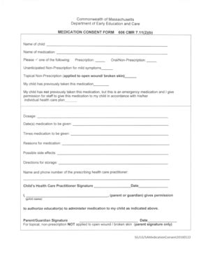 Fillable Online MEDICATION CONSENT FORM 606 CMR 7 Fax Email Print ...