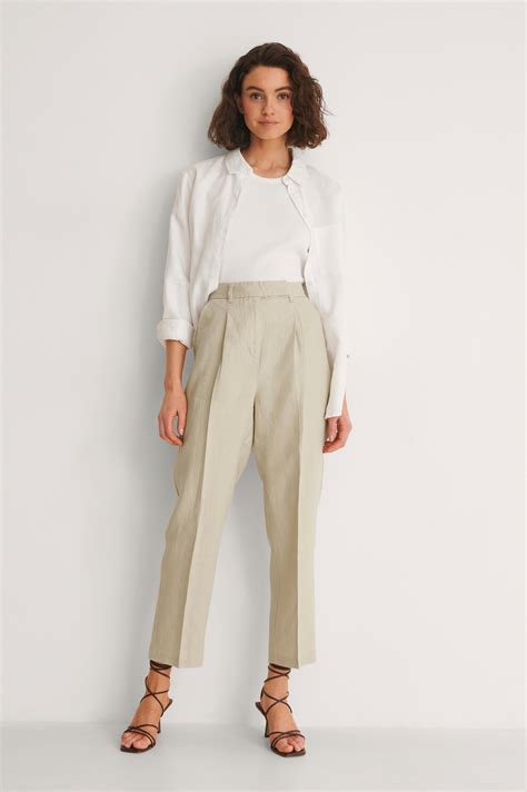 Linen Cropped Pants Beige | na-kd.com