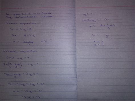 Solve a pair of linear equations 3x + 2y= 8 ; 5x- 3y = 7 by ...