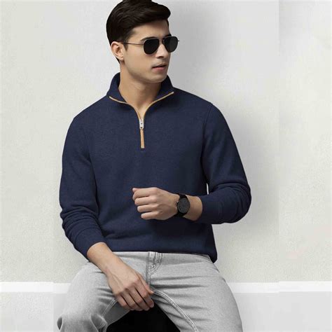 Men High Neck Quarter Zip Up Navyblue Sweatshirt – TRIPR
