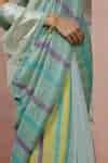 Buy Blue Linen Teal Striped Saree With Blouse Piece For Women by ...