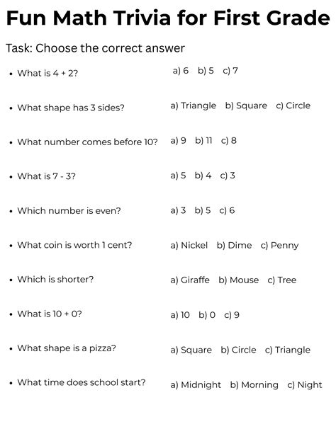 math trivia questions for 1st graders | Teaching Resources