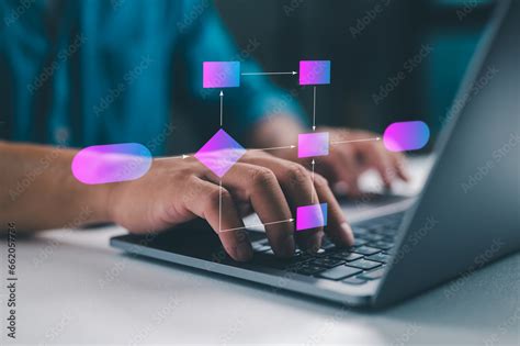 Business process with flowchart, implement and improve, business structure, process workflow ...