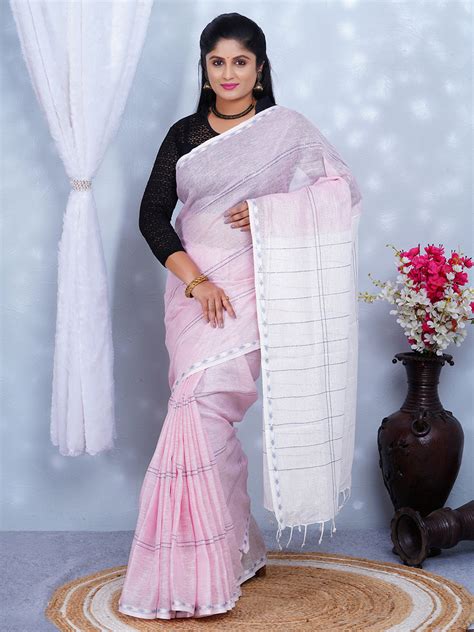 Womens Pure Cotton Saree Pink
