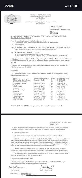 Did III MEF/MCIPAC's holiday liberty schedule MCBUL just vanish? : r/USMC
