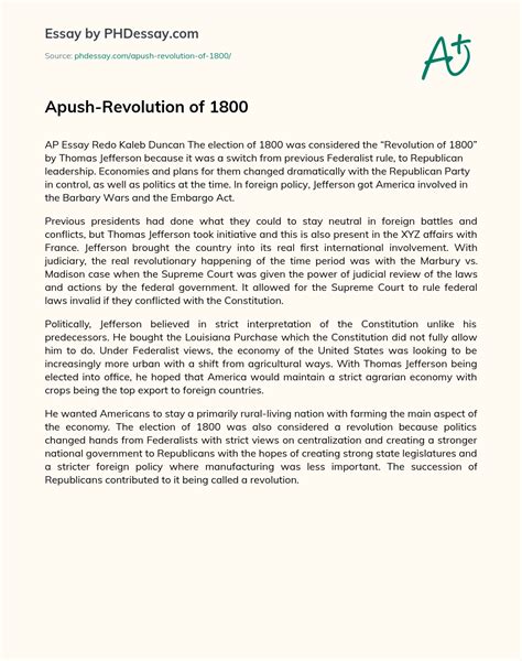 Apush-Revolution Of 1800 Definition Example (300 Words) - PHDessay.com