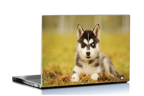 ISEE 360® Laptop Skin Cover Laminated Husky Puppy Stickers and Free ...