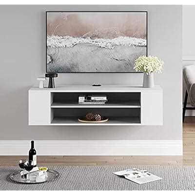 Buy WAMPAT White Floating TV Stand Shelf Entertainment Center, Wall ...