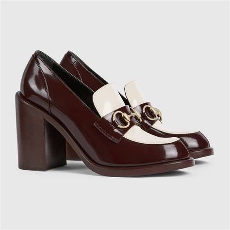Women's heeled loafer with Horsebit in white and bordeaux patent ...