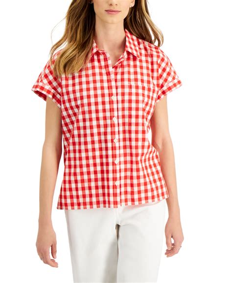 Style & Co Womens Cotton Printed Camp Shirt, Created for Macys by Sty