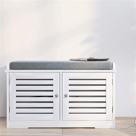 Buy Shoe Storage Benches RASOO White Shoe Rack Bench with 2 Doors ...