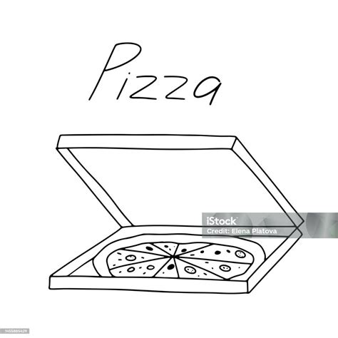 Pizza In Box Doodle Illustration Vektorkonturskizze Isoliert Auf Weiß ...