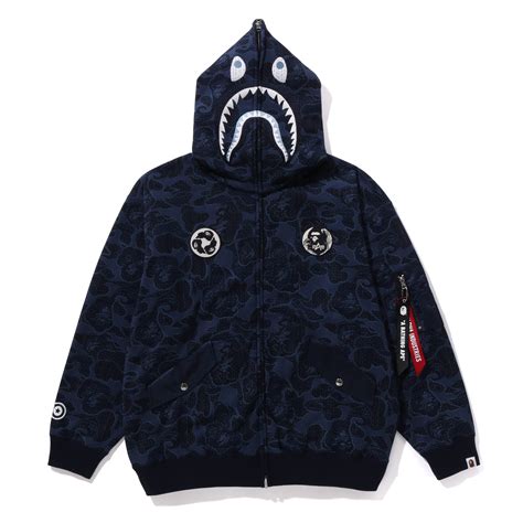 베이프 x 알파 인더스트리 샤크 풀 집 후디 네이비 | ALPHA INDUSTRIES - 슈프라이즈