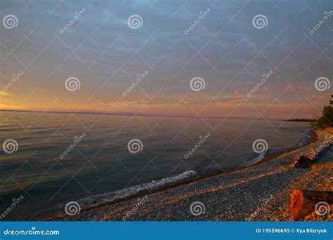 Beautiful Sunset on Lake Baikal in Summer, Vydrino Village Stock Image ...