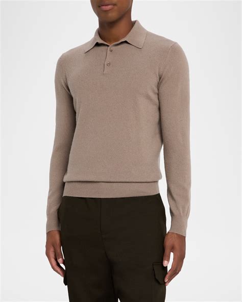 Men's Cashmere Long-Sleeve Polo Sweater | Neiman Marcus