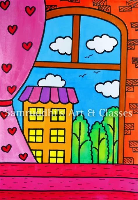 Window Scenery Watercolour Painting Ideas for Kids