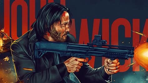 Keanu Reeves, drawing, Kiano Reves, John Wick, gun, movie characters ...
