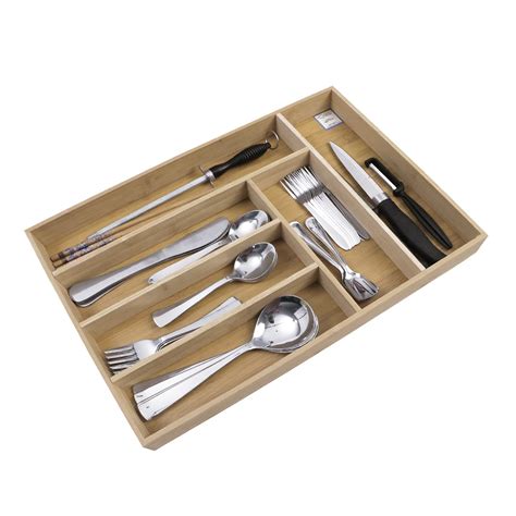 HOKIPO Bamboo Cutlery Tray for Kitchen Drawer Staionery Organizer ...