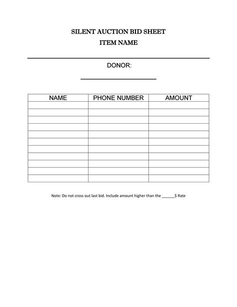 Printable Silent Auction Sheets