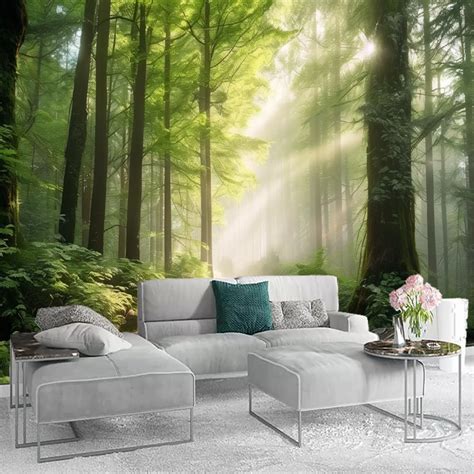 QIWUCA Foggy Forest Trees Wall Mural for Living Room, Green India | Ubuy