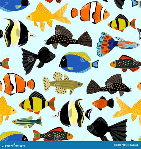 Fishes Seamless Pattern. Cute Cartoon Aquarium Fish Animals Background ...