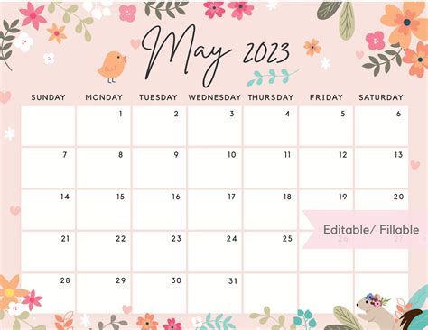 Fillable May 2023 Calendar Cute Printable May Planner Floral - Etsy UK