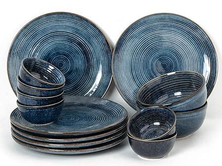 Bodhi House Handcrafted Stoneware Reactive Glaze Ceramic Dinner Set, 14 ...