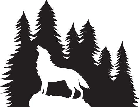 Silhouette of Howling Wolf and Forest. Vector Illustration. 14966264 Vector Art at Vecteezy