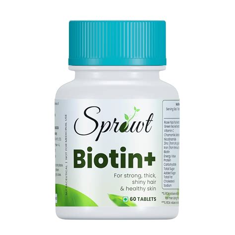Sprowt Biotin + Tablet | Supplement For Strong Thick Hair & Glowing ...