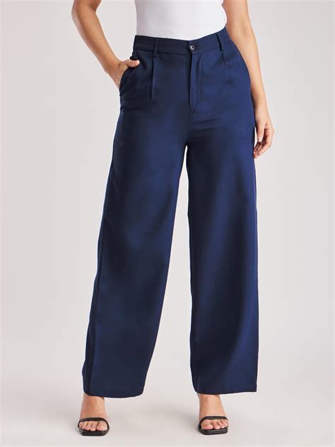 Buy Navy Blue Wide Leg Trousers Online | FableStreet