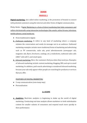 DSMM DOC - Notes - DSMM MODULE 1 Digital marketing, also called online ...