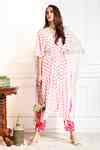 Buy Pink Crepe Floral Motifs, Mirror Work V Neck Print Kaftan And Pant ...