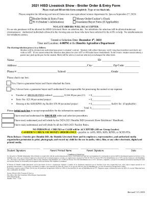 Fillable Online 2021 HISD Livestock Show - Broiler Order & Entry Form ...
