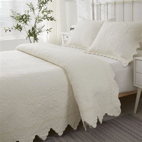 Amazon.com: Brandream Cream White Yellow Quilt Set Twin Size Cotton ...