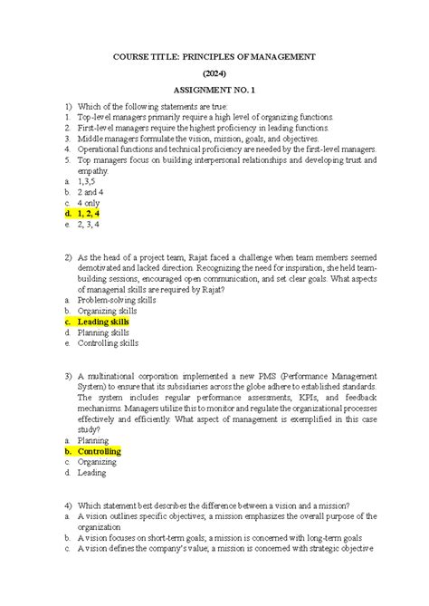 Solution for week 1 Nptel - COURSE TITLE: PRINCIPLES OF MANAGEMENT ...