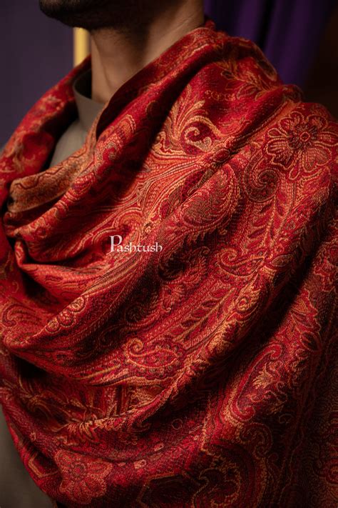 Pashtush Mens Jamawar Stole, Woven Design, Maroon – Pashtush Shawl Store