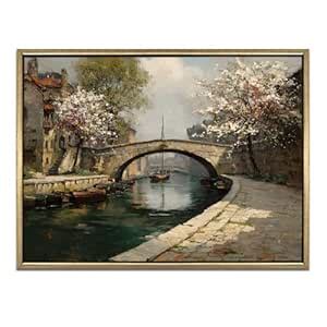 PAPER PLANE DESIGN Old Stone Bridge Over River – Golden Framed Wall Art ...