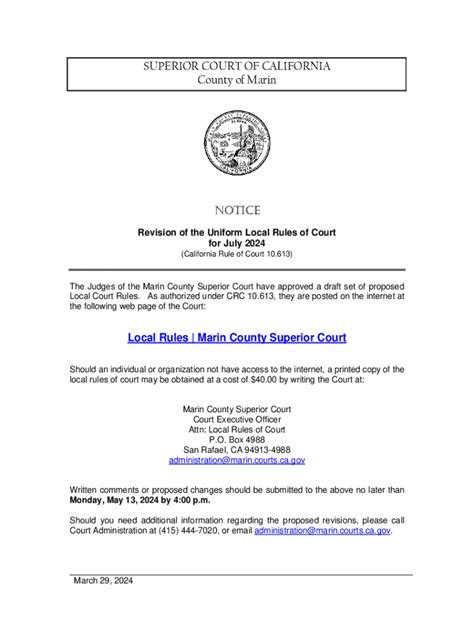 Fillable Online Marin Superior Court: Revision of the Uniform Local ...