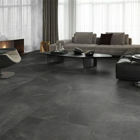 Modern Living Room with Black Marble Flooring