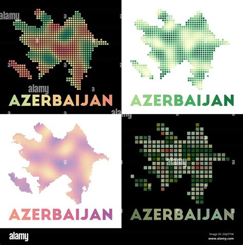 Azerbaijan map. Collection of maps of Azerbaijan in dotted style. Borders of the country filled ...
