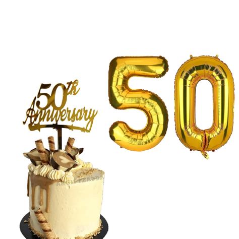 AR GIFTZADDA Gold Acrylic 50TH Anniversary Cake Topper & 50 Number Foil ...