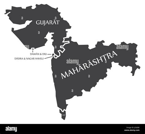 Gujarat - Daman and Diu - Dadra and Nagar Haveli - Maharashtra - Goa Map Illustration of Indian ...