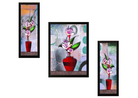 SAF paintings UV Textured Flower Print Framed Art Print Painting Set of ...