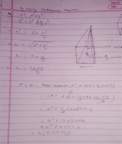 22.Find the total surface area of a square based pyramid of side a unit ...