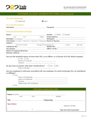 Fillable Online CUSTOMER ACCOUNT INFORMATION FORM (Joint ... Fax Email ...