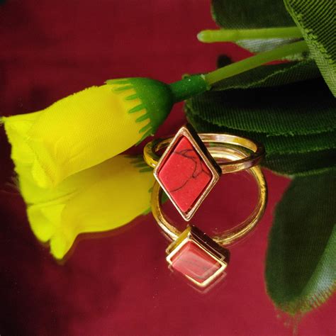 Bhavi Jewels Gold Plated Red Turquoise Finger Ring - 1505577B