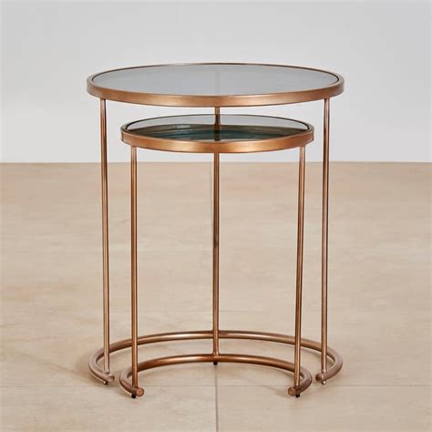 Buy Caliban Glass Top Nest of 2 Tables - Gold from Home Centre at just ...